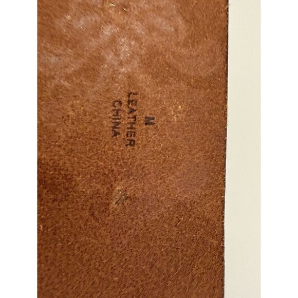 Leather Belt M Brown Floral Boho Studded 2.5" wide Tooled Leather Brass Buckle - Picture 11 of 16